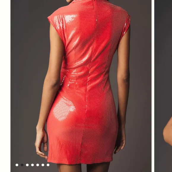 New🆕 Anthropologie Sequins Cowl High Neck Red Dress Maya Shine Sparkle Cocktail